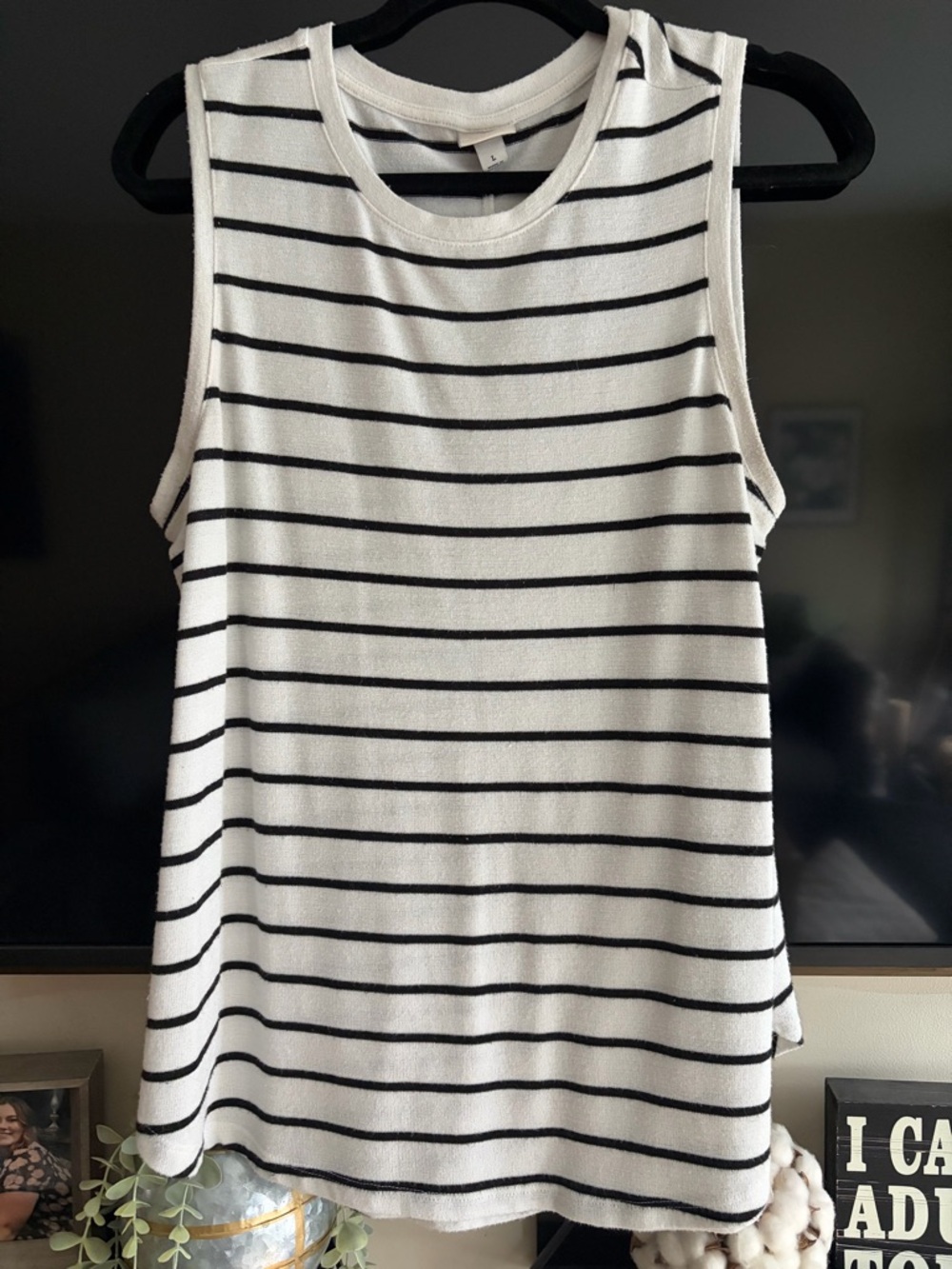 a new day White and Black Striped Sleeveless Tank Top